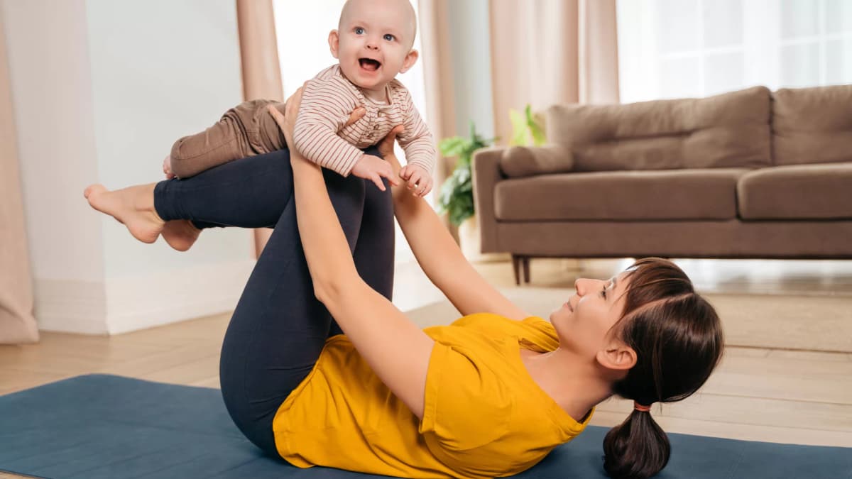 Postnatal yoga session